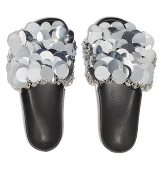 Paco Rabanne Silver Sequin Slides Size 37