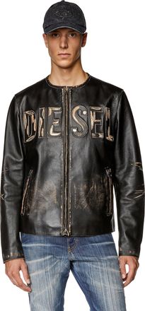 Diesel Distressed leather jacket with metal logo - Leather jackets - Man - Black