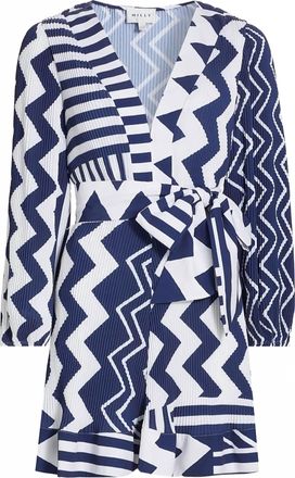 Milly Womens Liv Patchwork Chevron Pleated Dress In Navy Multi