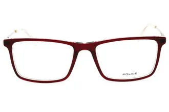 Police VPLD08 Rectangular Acetate Eyeglasses - Bordeaux