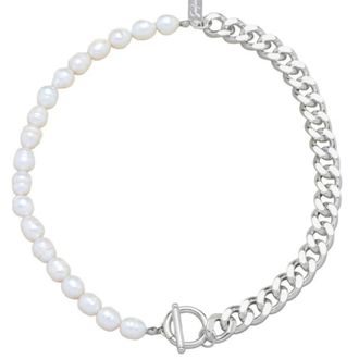 Pompeii3 Fresh Water Pearl Half Curb Link Necklace 18 Toggle Clasp