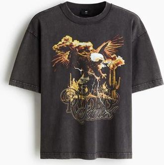H&M Loose Fit Printed T-shirt in Dark Gray/rodeo Sunset at Nordstrom, Size X-Small