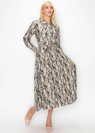 YAL New York Long Sleeve Grey Print Midi Dress