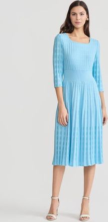 Ming Wang Linear Pointelle Tonal Knit Fit-N-Flare Midi Dress in Serene at Nordstrom, Size Small