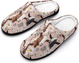 Generic Goats And Daisy Florals Funny Womens Cotton Slippers Shoes Novelty Soft Non-Slip Sole Home Shoe