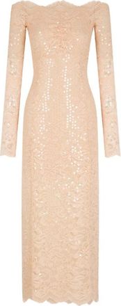 Paco Rabanne Midi Jurk van Kant met Strass - Dames - Feestkleedjes - Beige - S - Kleedjes