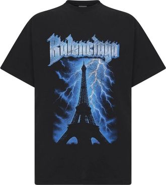 Balenciaga T-Shirts, male, Black, Size: L Paris Thunderstorm Oversized T-shirt