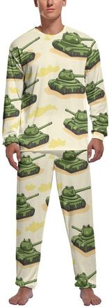 Generic Army Green Tanks Mens Pyjama Set Soft Long Sleeve Sleepwear Lounge Set Pjs