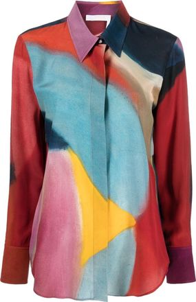 Chlo&eacute; abstract-print silk shirt - women - Silk/ceramic - 40 - Blue