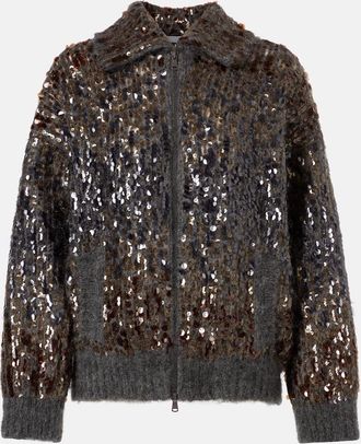 Brunello Cucinelli Sequined mohair-blend zip-up sweater