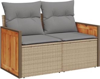 vidaXL Sof&aacute; De Jard&iacute;n Con Cojines De 2 Plazas Rat&aacute;n Sint&eacute;tico Beige Vidaxl