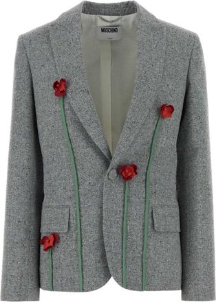 Moschino Grey Embroidered Notched Lapel Jacket