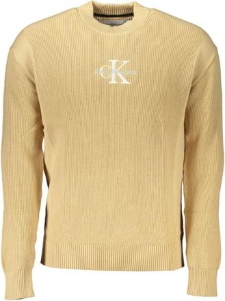 Calvin Klein Beige Katoenen Trui met Ronde Hals - Heren - Ronde hals truien - Beige - 2XL - Katoen - Truien & Vesten