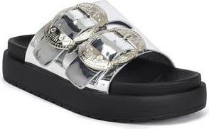 Azalea Wang Chantaye Metallic Slide Sandal in Silver at Nordstrom Rack, Size 6.5