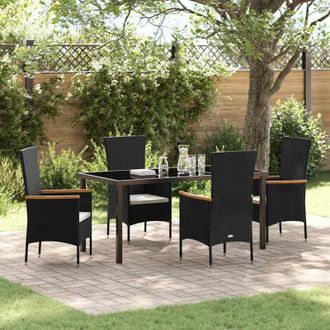 vidaXL Conjunto De Comedor De Jard&iacute;n Con Coj&iacute;n 5 Pcs Negro Polirat&aacute;n Vidaxl