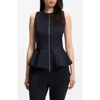BOSS Julorna Zip Front Peplum Top in Sky Captain at Nordstrom, Size 12