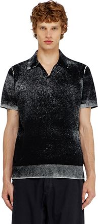 Diesel Knit polo shirt with faded reverse print - T-Shirts - Man - Black