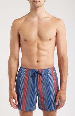 Fair Harbor The Bungalow Stripe Water Repellent Swim Trunks in Blue Towel Stripe at Nordstrom, Size Xx-Large