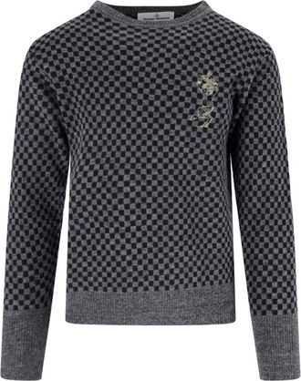 Vivienne Westwood Checkmate Grey Check Crew Neck Alpaca-Blend Sweater