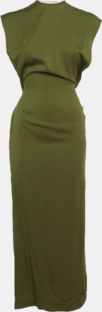 CHRISTOPHER ESBER Olive Green Stretch Satin Backless Maxi Dress