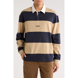 BOSS Noresti Stripe Long Sleeve Polo in Open Miscellaneous at Nordstrom Rack, Size Xx-Large