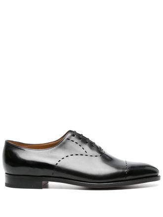 John Lobb debossed-detailing leather Oxford shoes - men - Calf Leather/Calf Leather/Calf Leather - 7.5 - Black