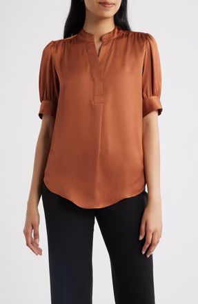 Anne Klein Crinkle Satine Top in Cedar Spice at Nordstrom, Size X-Small