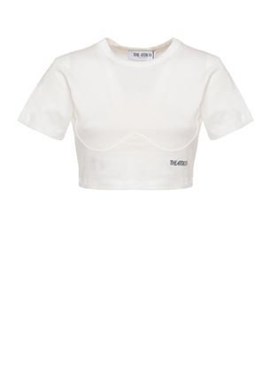 The Attico White Cropped Curved Cotton T-Shirt