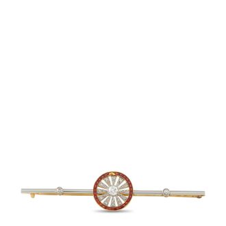 Luxury Bazaar Antique 18K Yellow Gold and Platinum 0.25ct Diamond Enamel Brooch MF06-091626