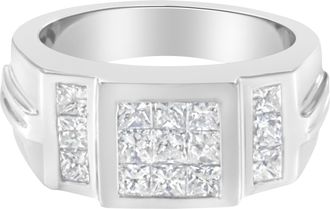 House of Brilliance Mens 14K White Gold Diamond Cluster Ring