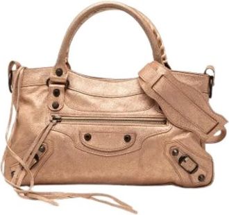 Balenciaga Pre-owned Metallic Suede Satchel - Dames - Vintage Handtas - Roze - ONE Size - Leer - Vintage