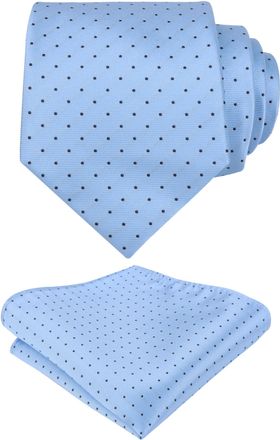 Alizeal Mens Classic Polka Dot Necktie and Hanky for Business Formal Tie with Pocket Square Set, Baby Blue+Navy