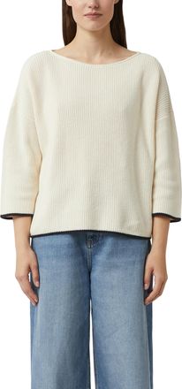Comma Strickpullover COMMA, Damen, Gr. 44, beige, Strick, Obermaterial: 100% Baumwolle, kontrastfarbene Details, unifarben, regular fit normal, U-Boot-Aussc