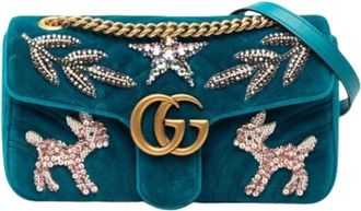 Gucci Pre-owned Cross Body Bags, female, Blue, Size: ONE SIZE Pre-owned Quilted Velvet Shoulder Bag