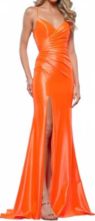 Colors Dress Metallic Evening Gown In Orange