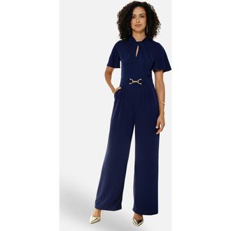 Yumi Twist Knot Buckle Detail Jumpsuit in Navy at Nordstrom, Size 12
