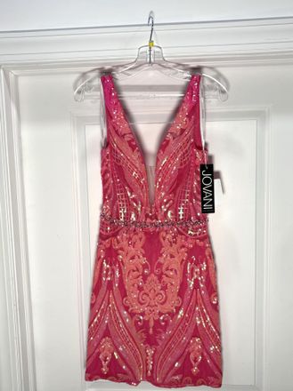 Jovani Womens Beaded Backless Short Dress In Hot Pink