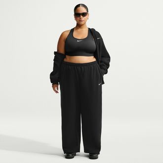 Nike Womens Studio Fleece Medium Weight Mid-Rise Wide-Leg Pants in Black | IW4771-001