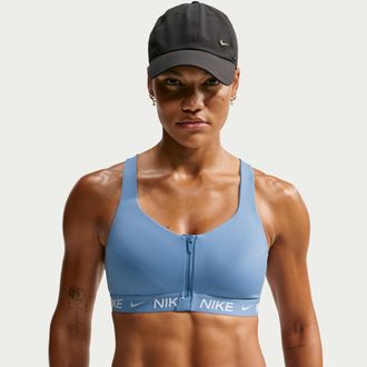 Nike Womens Indy High Support Padded Front-Zip Sports Bra in Blue | HQ2751-486