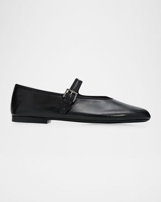 The Row Boheme Leather Mary Jane Ballerina Flats