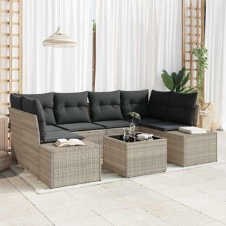 vidaXL Conjunto De Sof&aacute; De Jard&iacute;n 7 Pcs Gris Claro Polirat&aacute;n Vidaxl