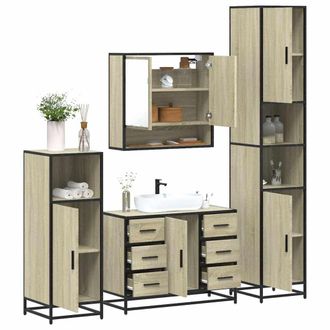 Berkfield Home 4&not;Piece Bathroom Furniture Set&not;Sonoma Oak Engineered Wood in Brown