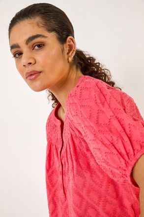 Roman Shirred Neck Textured Top