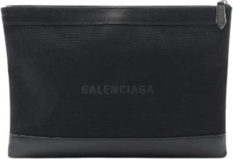 Balenciaga Pre-owned Clutches, male, Black, Size: ONE SIZE Pre-owned Navy Clip M Canvas Leather Clutch Bag