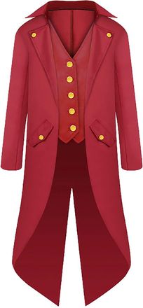 Generic Medieval Gothic Tailcoat Jacket for Kids Boys Jacket Cosplay Long Coat Costume and Plaid Family Christmas Pajamas (Red, XS)