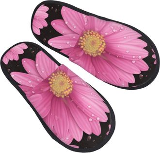 Generic Cotton Slippers Polka Dot Pink Flower Printed With Mute Sole Sliders Anti-Skid Slippers For Indoor Home Trip L