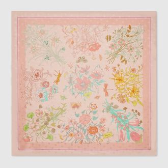 Gucci Printed Silk Twill Carr&eacute;, Pink, Silk