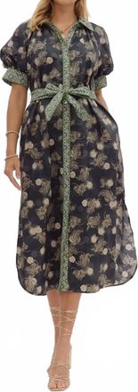 Entro Womens Silva Floral Short Puff Sleeve Shirt Midi Dress In Navy