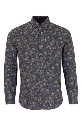Lords of Harlech Sawyer Knit Button-Up Shirt in Madrid Paisley Smoke at Nordstrom, Size Xx-Large