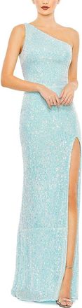 Mac Duggal Sequined One Shoulder Draped Back Gown